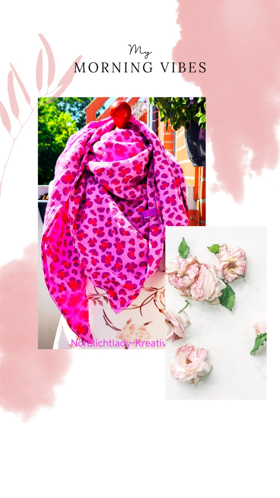 Elegantes Leomuster in Dunkelrosa - Doppellagiges Dreieckstuch aus hochwertigen Musselinstoff