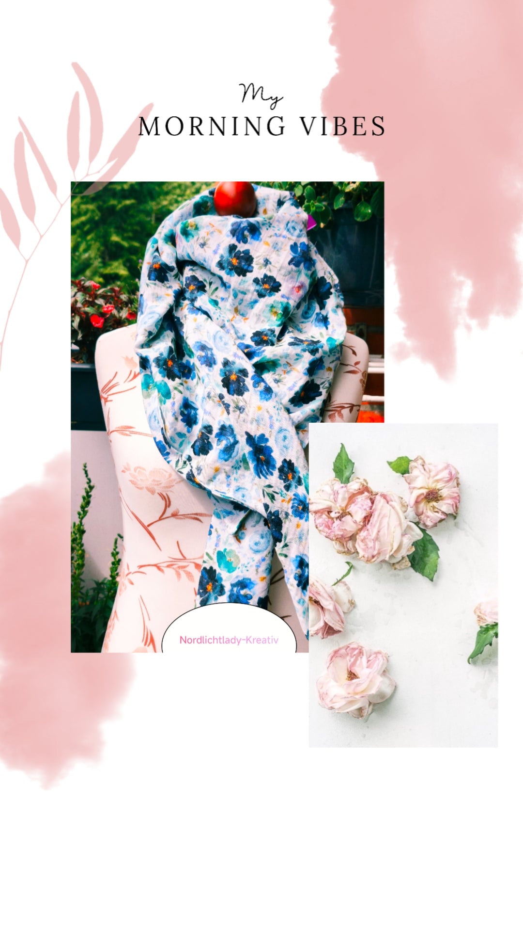 Schöne blaue Blumen !Modisches, doppellagiges Dreieckstuch aus hochwertigen Musselin