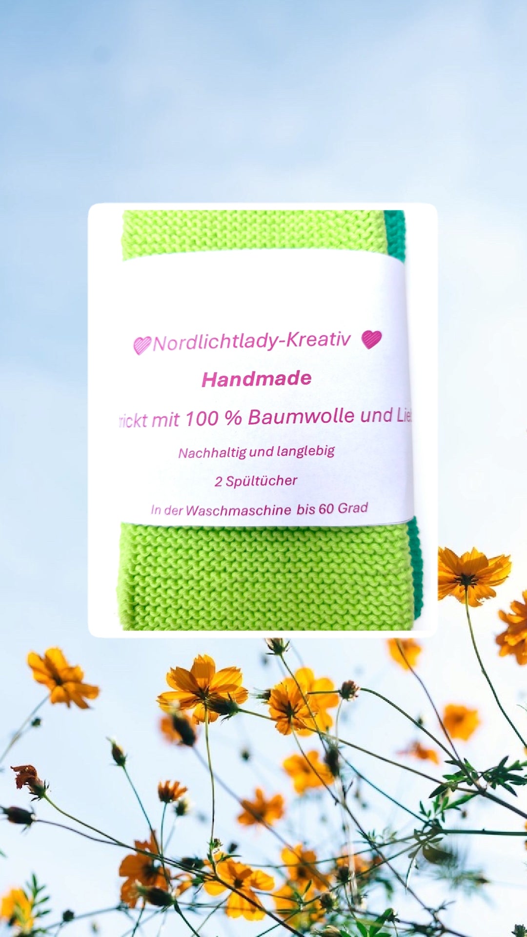 Neon geht immer !        Gestrickte Spültücher und Waschlappen aus                  100% Baumwolle.