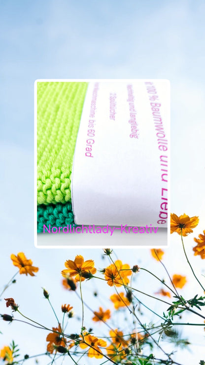 Neon geht immer !        Gestrickte Spültücher und Waschlappen aus                  100% Baumwolle.