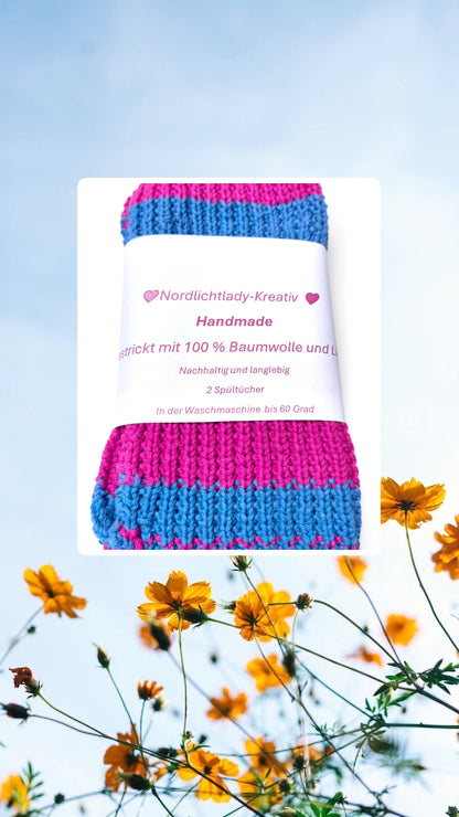 Kommt elegant daher !Gestrickte Spültücher oder Waschlappen.                            100 % Baumwolle.