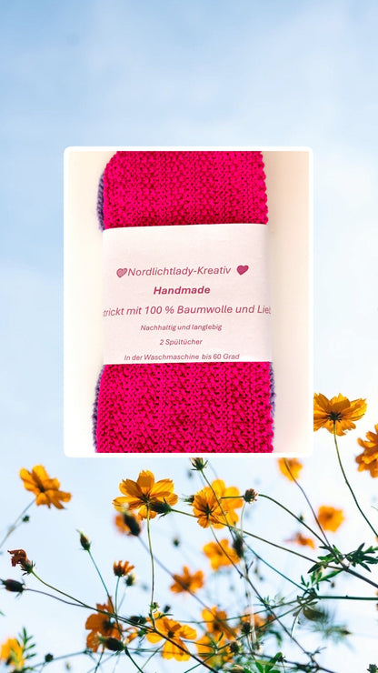 Kräftige Farben!             Gestrickte Spültücher aus 100 % iger Baumwolle. 2- Set